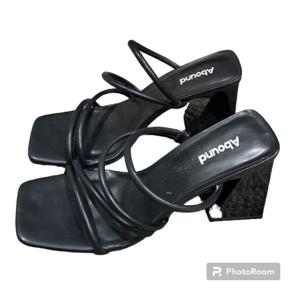 Abound heels womens size 9m black strappy slip on block heel - Picture 1 of 11